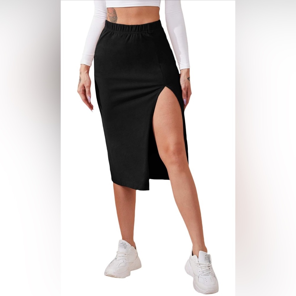 Midi Slit Black Women's Skirt